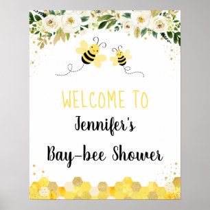 Bee Gold Floral Gender Neutral Baby Shower Welcome Poster
