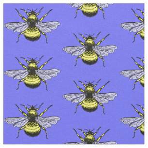Bee gold on blue background. Cute pattern Fabric