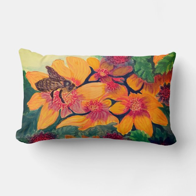 Bee Green Lumbar Pillow (Front)
