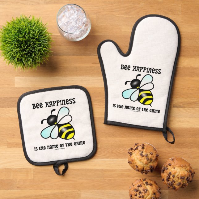 Bee Happiness Is The Name Of The Game Oven Mitt & Pot Holder Set (Top Down)