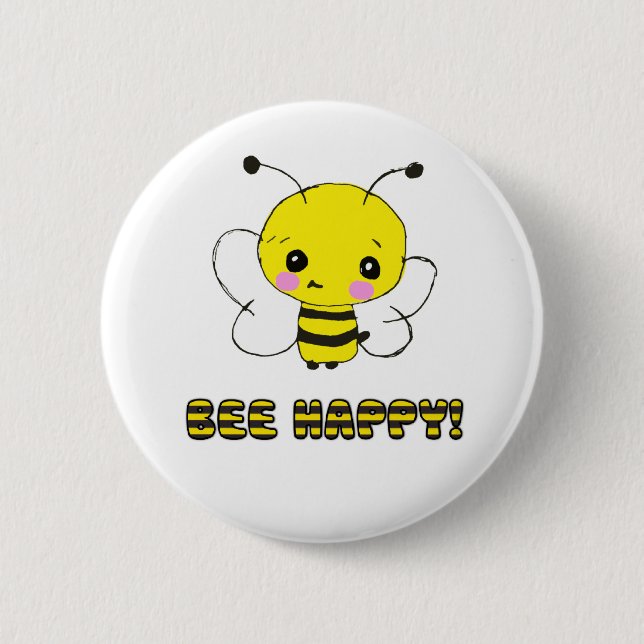 Bee happy 2 inch round button (Front)