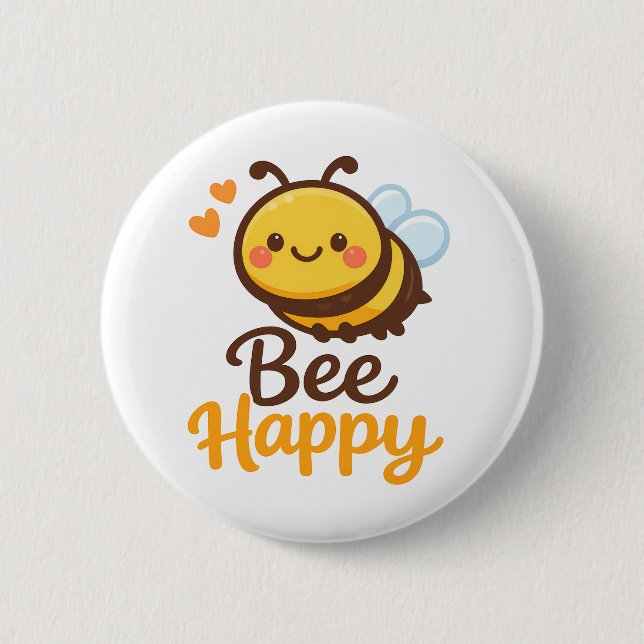 Bee Happy 2 Inch Round Button (Front)