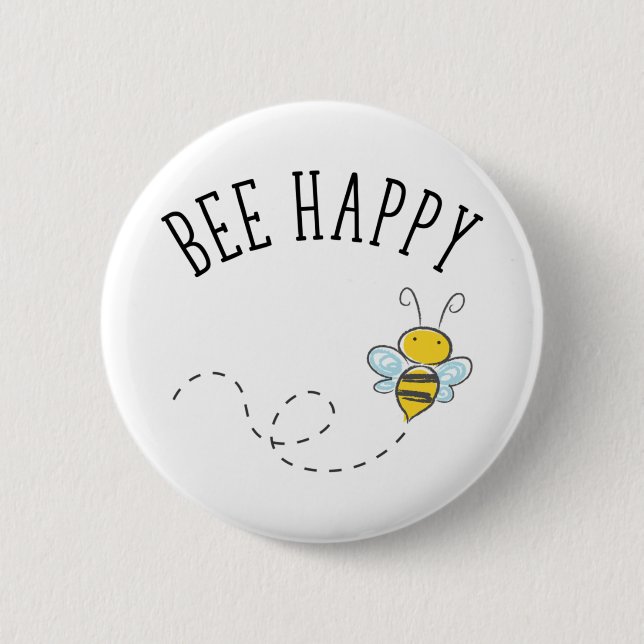 Bee Happy 2 Inch Round Button (Front)