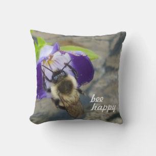Bee Happy Bee And Flower Throw Pillow