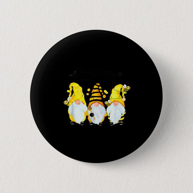 Bee Happy Bee Gnome Spring  2 Inch Round Button (Front)
