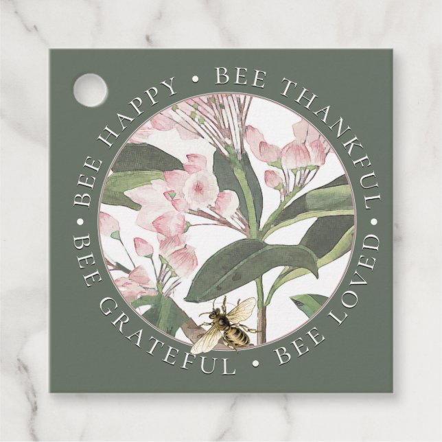 Bee Happy Bee Thankful Inspirational Apiary Tag (Front)