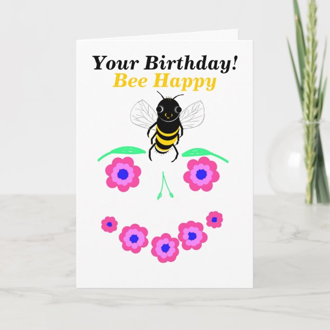 Bee Happy Birthday card customize (Front)