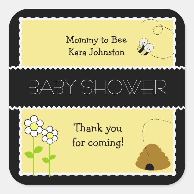 Bee Happy Bumble Bee #2 SQUARE Favour Sticker (Front)