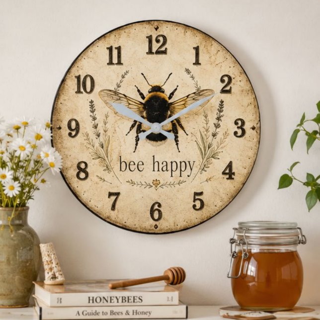 Bee Happy Bumble Bee  Large Clock (Creator Uploaded)