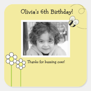 BEE HAPPY Bumble Bee Photo SQUARE Favour Sticker