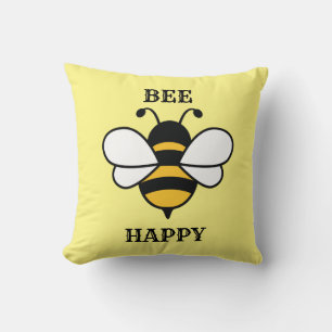 BEE HAPPY Bumble Bee Throw Pillow