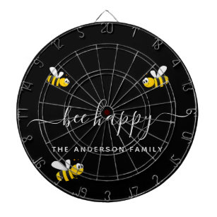 Bee happy bumble bees black monogram dartboard