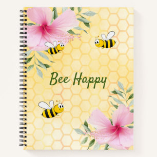 Bee Happy bumble bees yellow honeycomb sketch Notebook