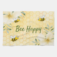 Bee Happy bumble bees yellow honeycomb summer