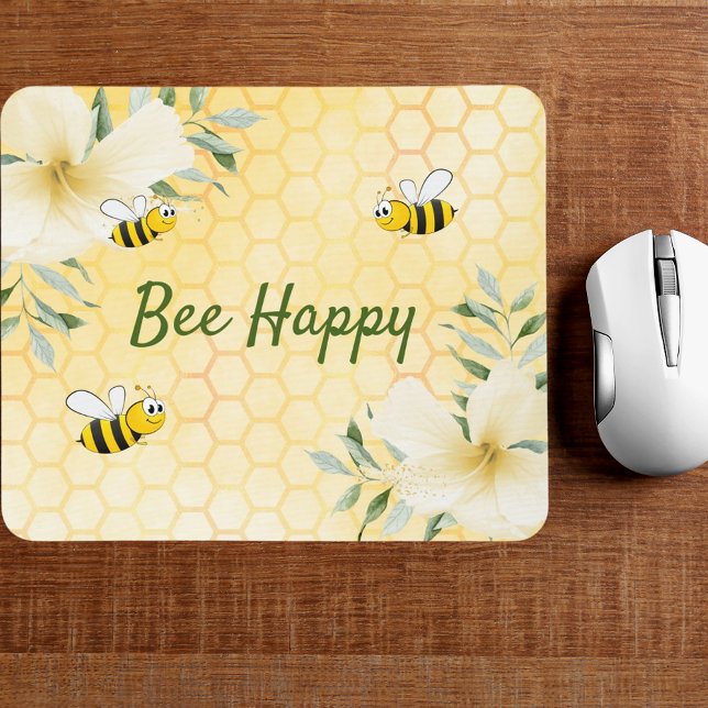 Bee Happy bumble bees yellow honeycomb summer Mouse Pad (Creator Uploaded)
