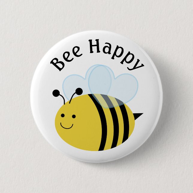 Bee Happy Bumblebee 2 Inch Round Button (Front)