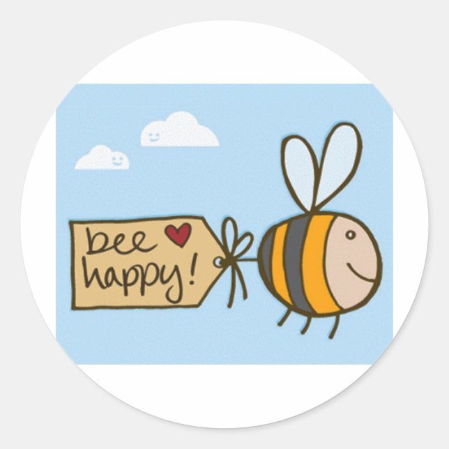 Bee Happy Classic Round Sticker (Front)