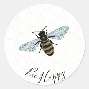 Bee Happy  Classic Round Sticker