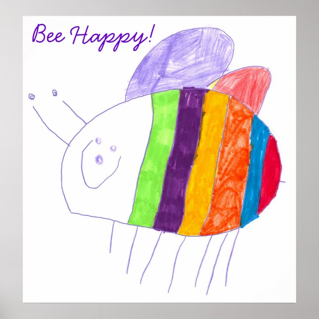 BEE HAPPY Colorful Bumble Bee Poster (Devant)