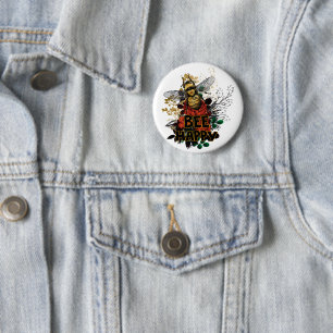 Bee Happy Colourful Bee and Flowers 2 Inch Round Button