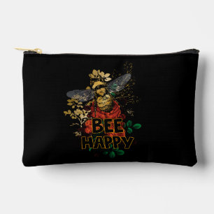 Bee Happy Colourful Bee and Flowers Accessory Pouch