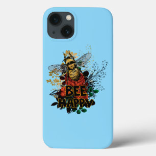 Bee Happy Colourful Bee and Flowers iPhone 13 Case