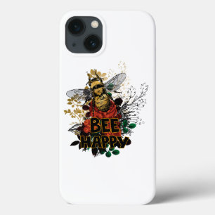 Bee Happy Colourful Bee and Flowers iPhone 13 Case