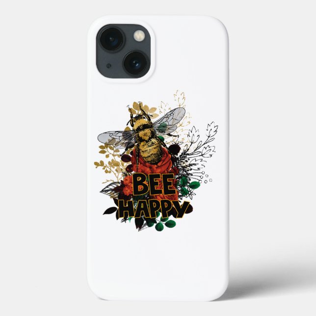 Bee Happy Colourful Bee and Flowers Case-Mate iPhone Case (Back)