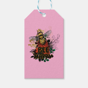Bee Happy Colourful Bee and Flowers Gift Tags