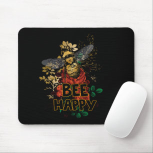 Bee Happy Colourful Bee and Flowers Mouse Pad