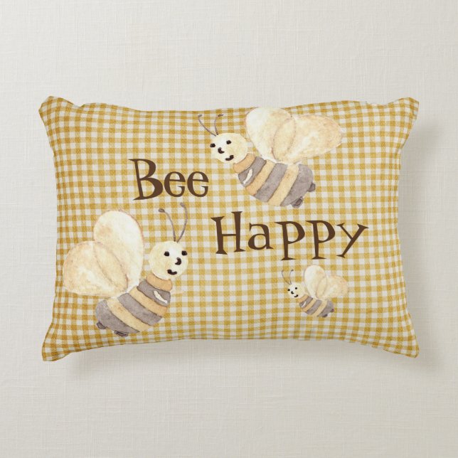 Bee Happy Country Pattern Watercolor  Accent Pillow (Front)