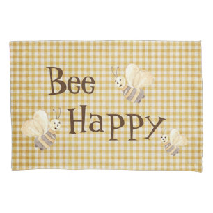 Bee Happy Country Pattern Watercolor  Pillowcase