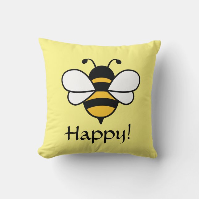 Bee Happy cushion with Bee image. Editable (Front)