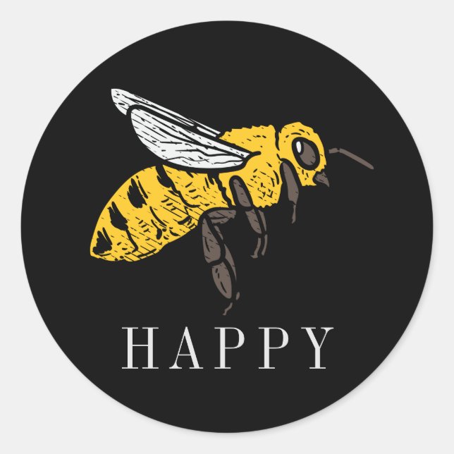Bee Happy Custom Insect Illustration Classic Round Sticker (Front)
