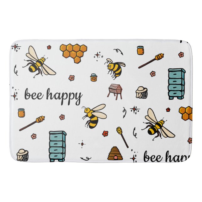 Bee happy cute bees word art bath mat (Front)