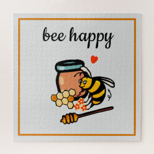 Bee happy cute bees word art jigsaw puzzle