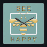 Bee Happy Cute Honeybee Apiarist Honey Shop Clock<br><div class="desc">This sweet little 3D stylized honeybee will remind you and your staff and customers to “Bee Happy” - or substitute the text for your apiary name. Background colour may be edited to any colour you’d like,  in the layers panel.</div>