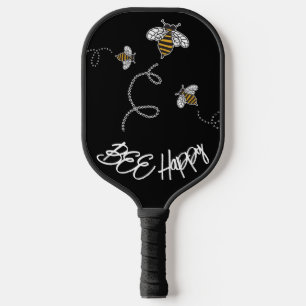 Bee Happy Cute Yellow and Black Modern Pickleball Paddle