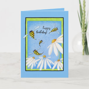 Bee Happy Daisies Birthday Card