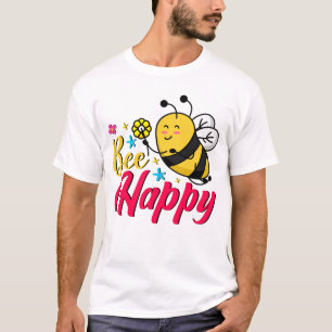 Bee Happy Flower Cartoon T-Shirt