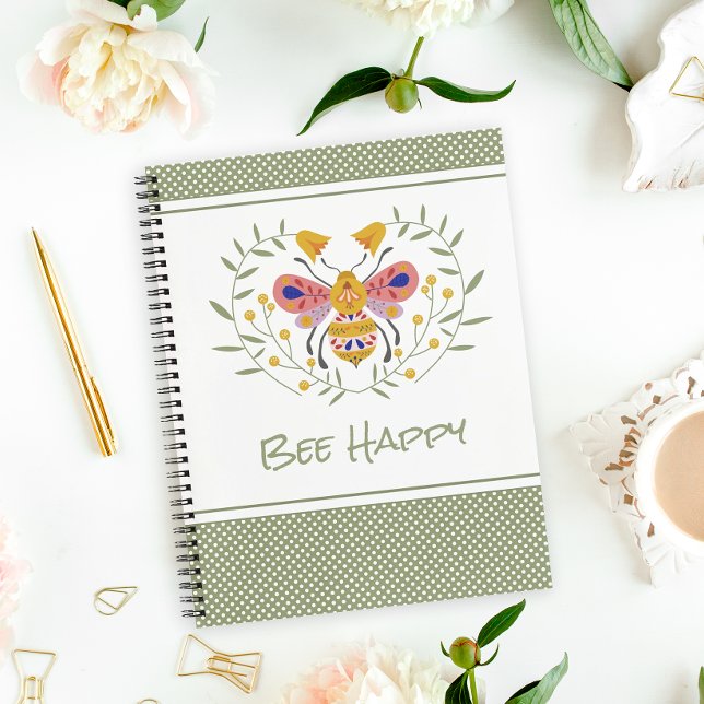 Bee Happy Folk Art Bumble Bee Notebook (Brighten up your school day or journaling time with this pretty notebook.)