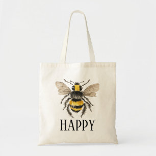 Bee Happy Honey Bee Canvas Tote Bag