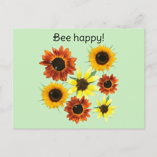 Bee Happy Honey Bees Enjoying Sunflowers Postcards (Front)