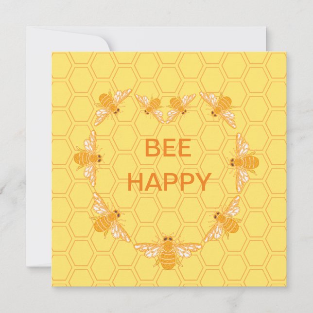 Bee Happy honey bees on yellow honeycomb (Front)