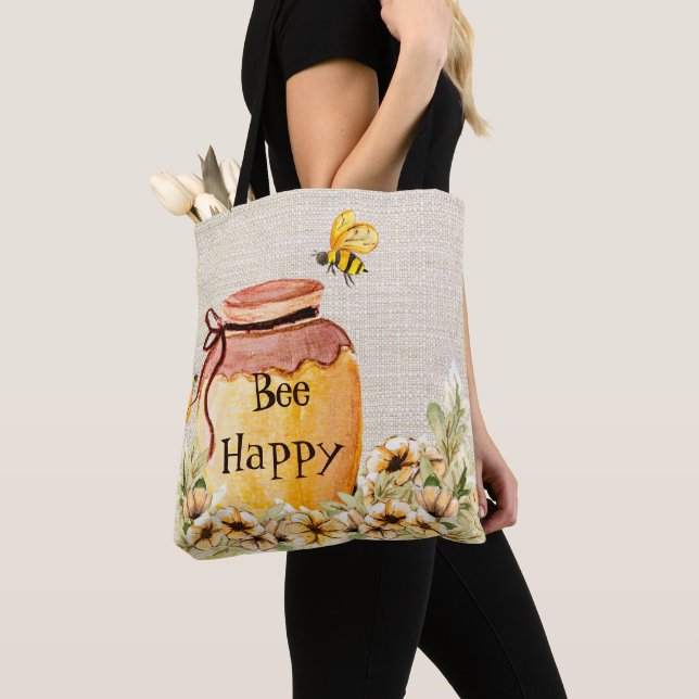 Bee happy honey pot  tote bag (Close Up)