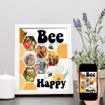 Bee Happy Honeycomb 6 Photo Collage Poster<br><div class="desc">Bee Happy Photo Collage with 6 of your favourite photos. A fun and cheerful design with honeycomb,  bumble bees,  flowers and love hearts. The photo template is set up for you to add your pictures and they will automatically display in hexagon shapes as part of the honeycomb.</div>