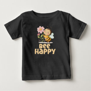 Bee Happy Kids, Cute Bee and Flower Baby T-Shirt