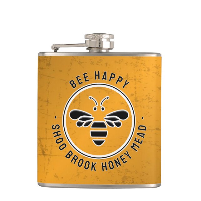 BEE HAPPY ME Distressed Copper Beekeeper Flask  (Front)