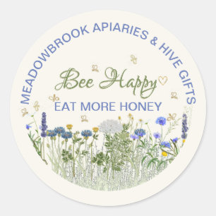 BEE HAPPY Meadow Flowers and Bees Lid Label