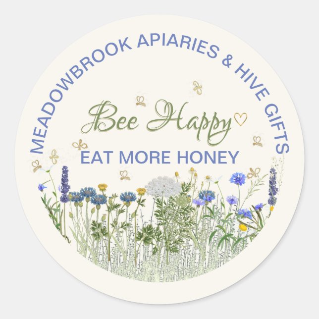 BEE HAPPY Meadow Flowers et abeilles Lid Étiquette (Devant)